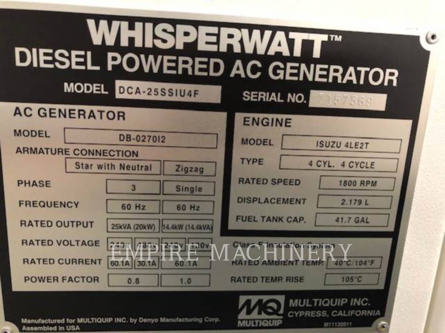 2020 Multiquip DCA25SS Power Plant