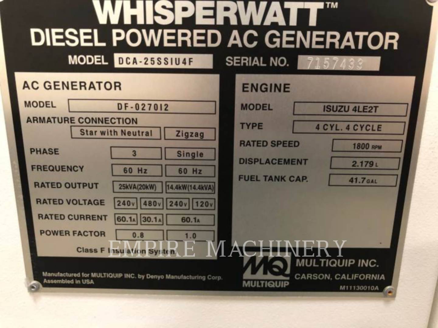 2020 Multiquip DCA25SS Power Plant