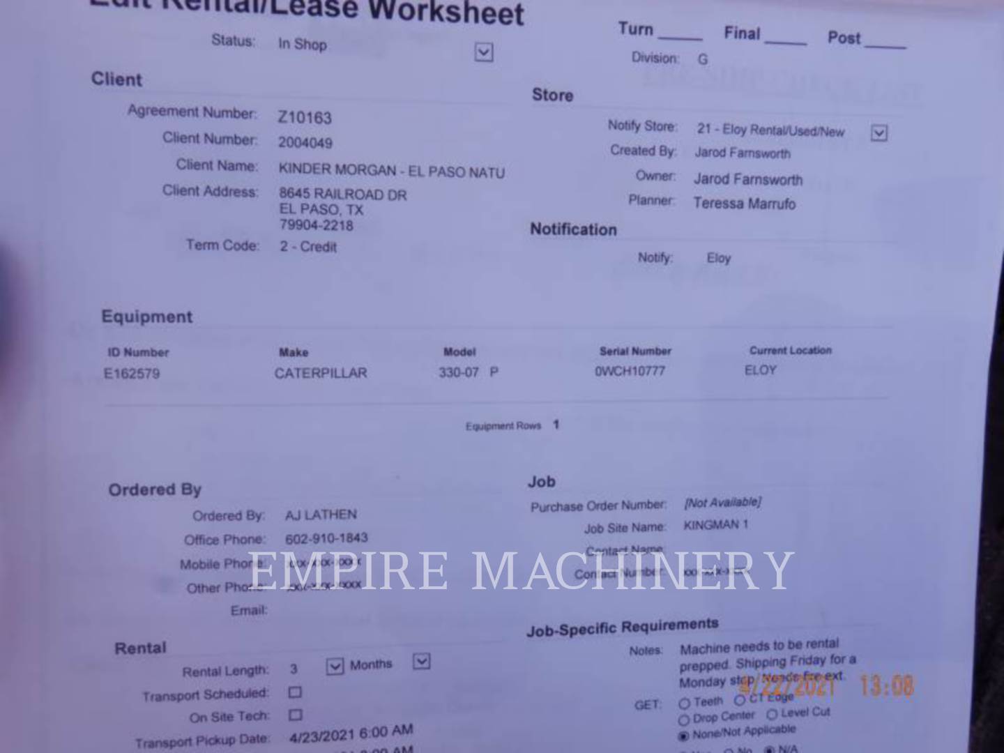 2021 Caterpillar 330-07   P Excavator