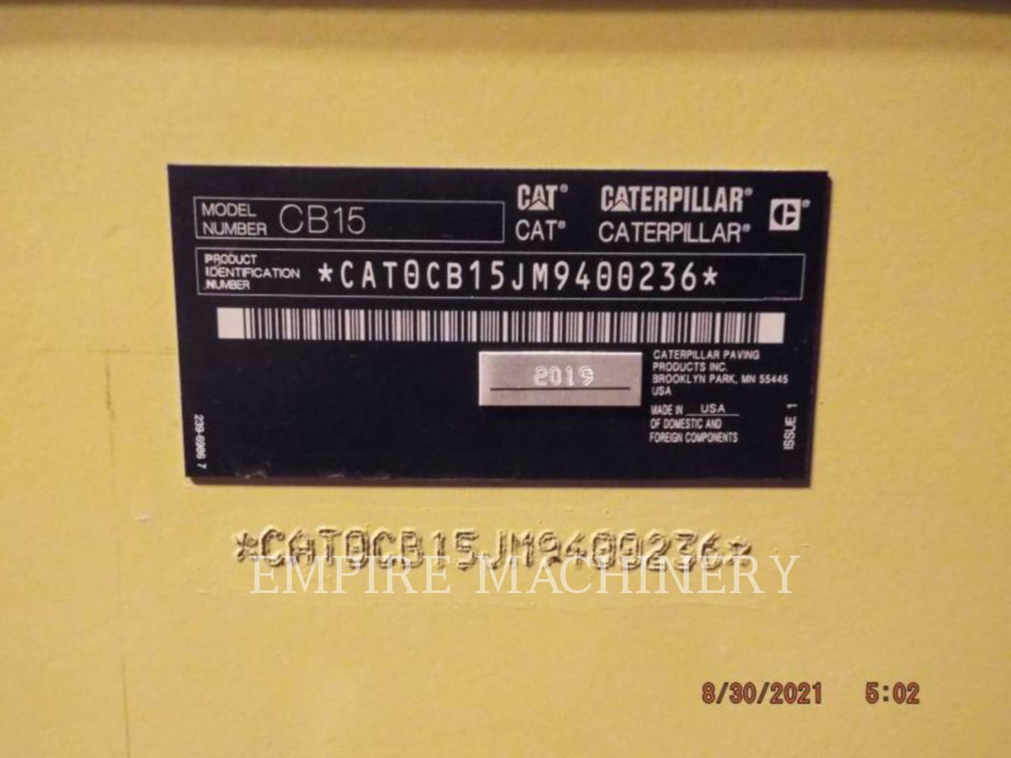 2019 Caterpillar CB15 VB Vibratory Double