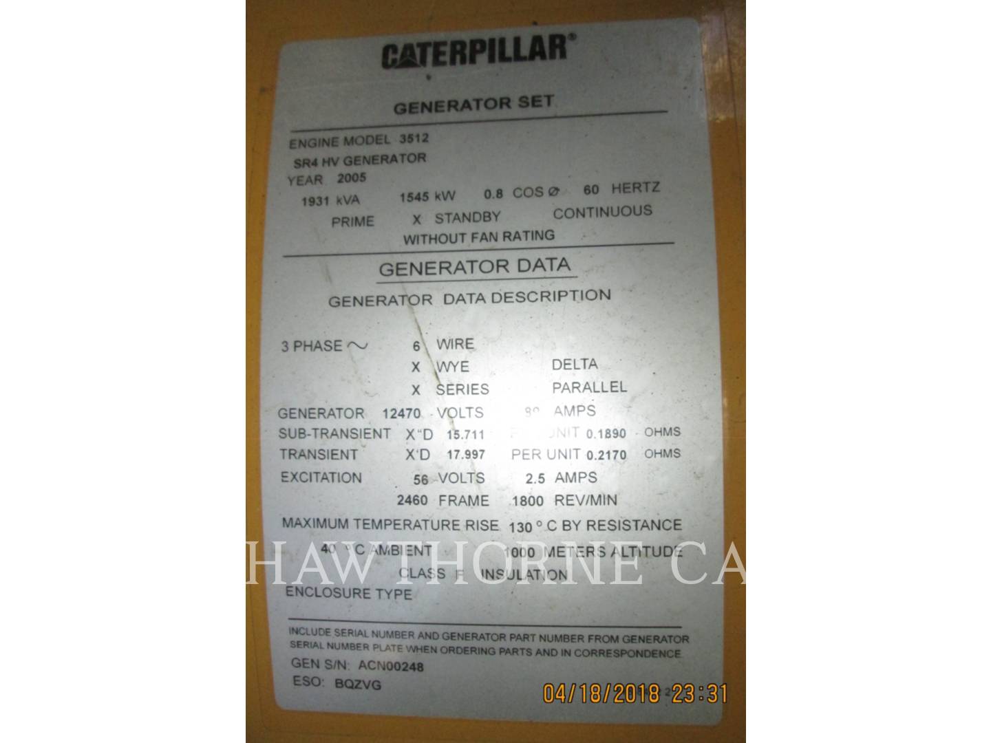 2005 Caterpillar 3512B Generator