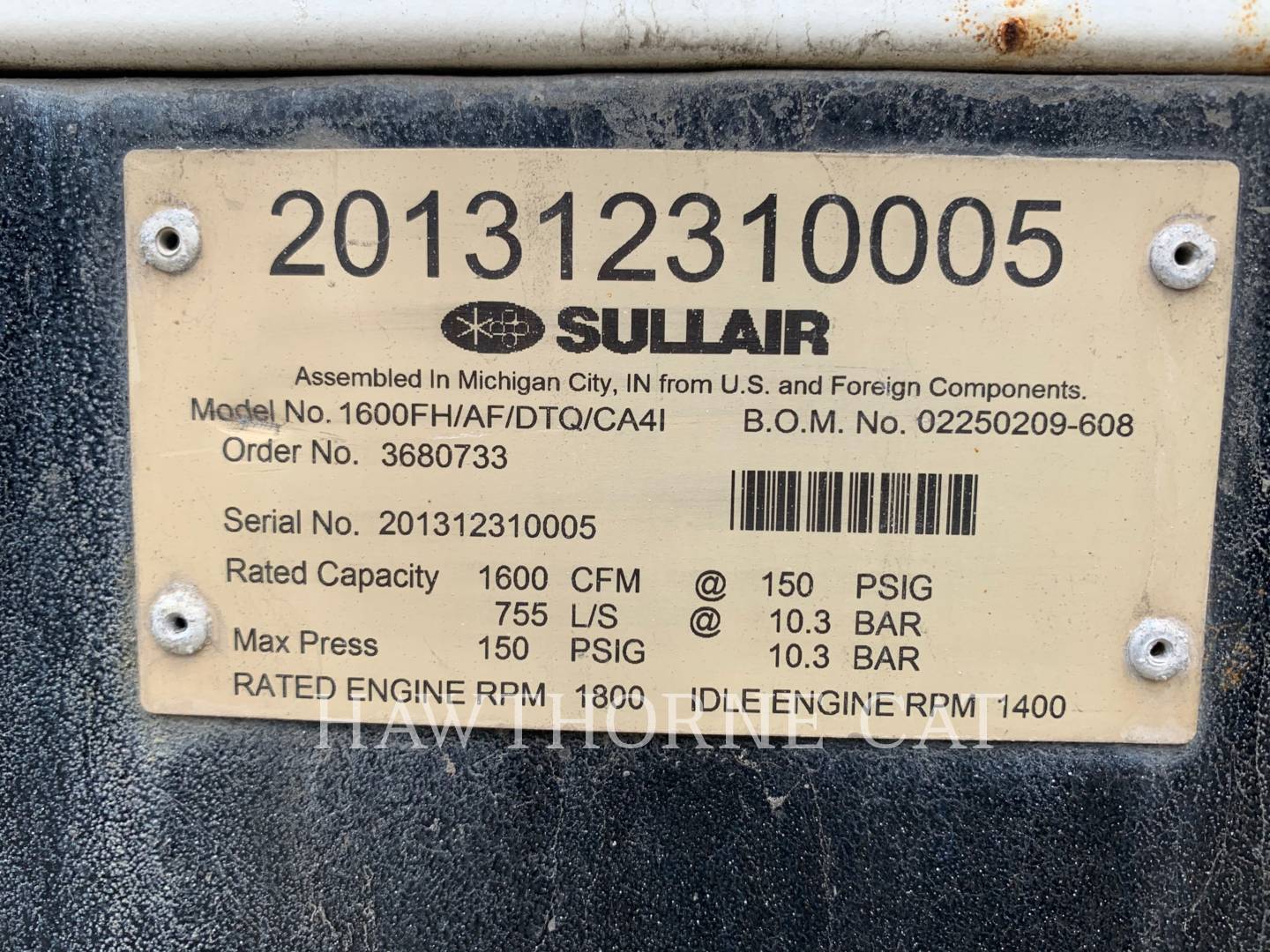 2013 Sullair 1600HAF Air Compressor