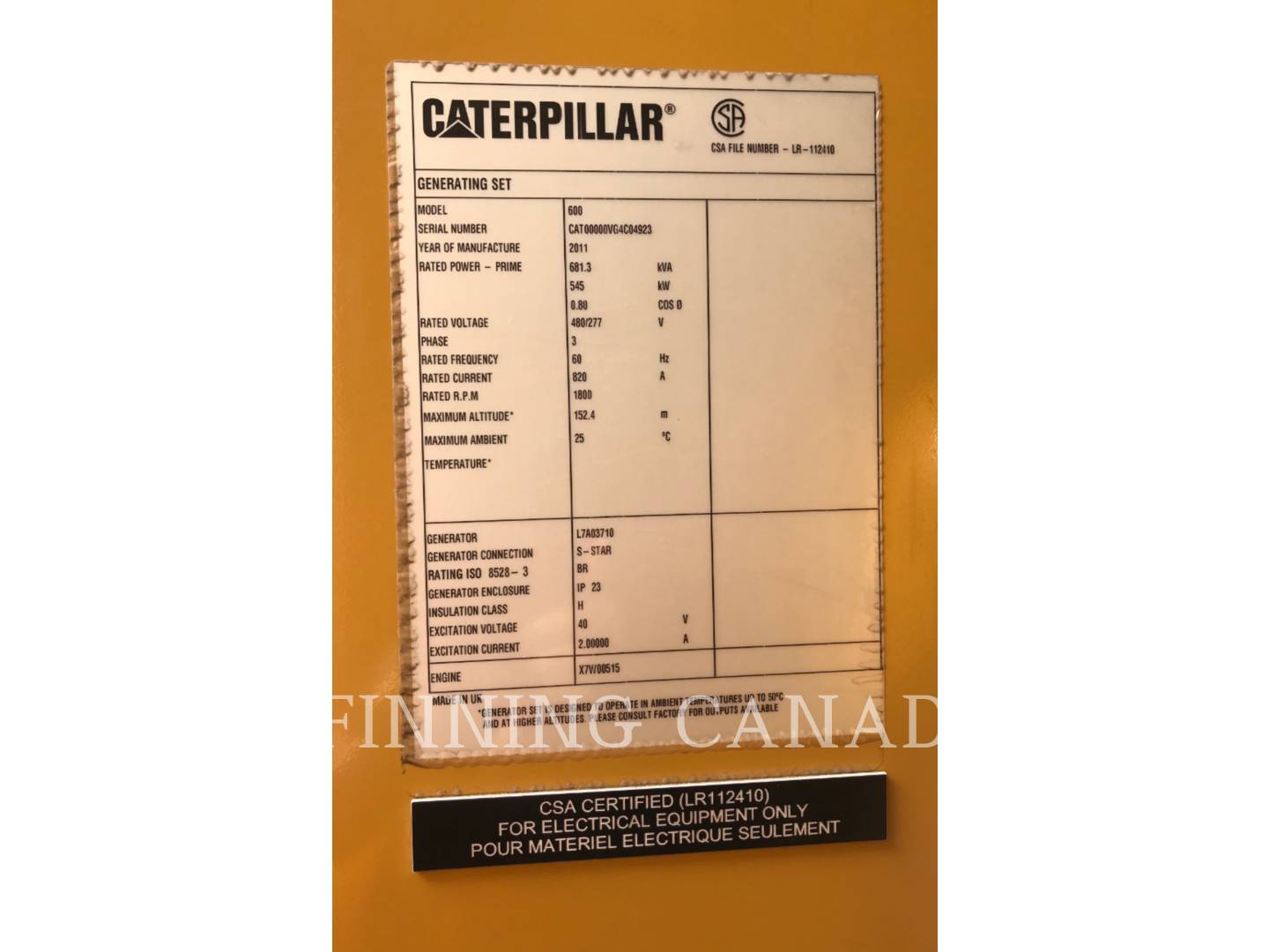 2011 Caterpillar XQ600 Generator