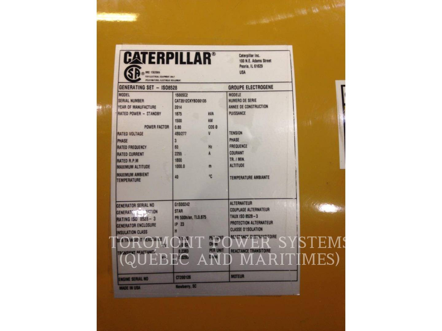 2014 Caterpillar 1500KW_, 480 VOLTS_, 60HZ_, SR5 Misc